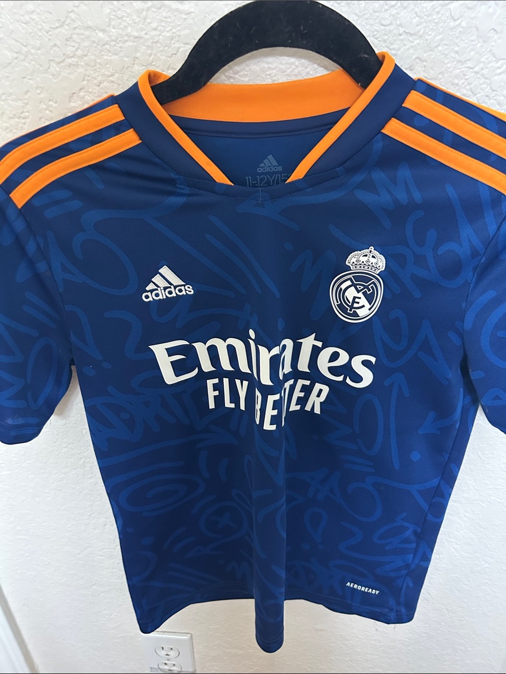 adidas Kids Blue Soccer Jersey with Orange Accents